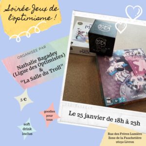 Animations optimistes - flyer de la soirée jeux de 2019