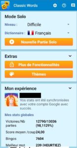 capture d'écran des résultats de Josyane au Scrabble.